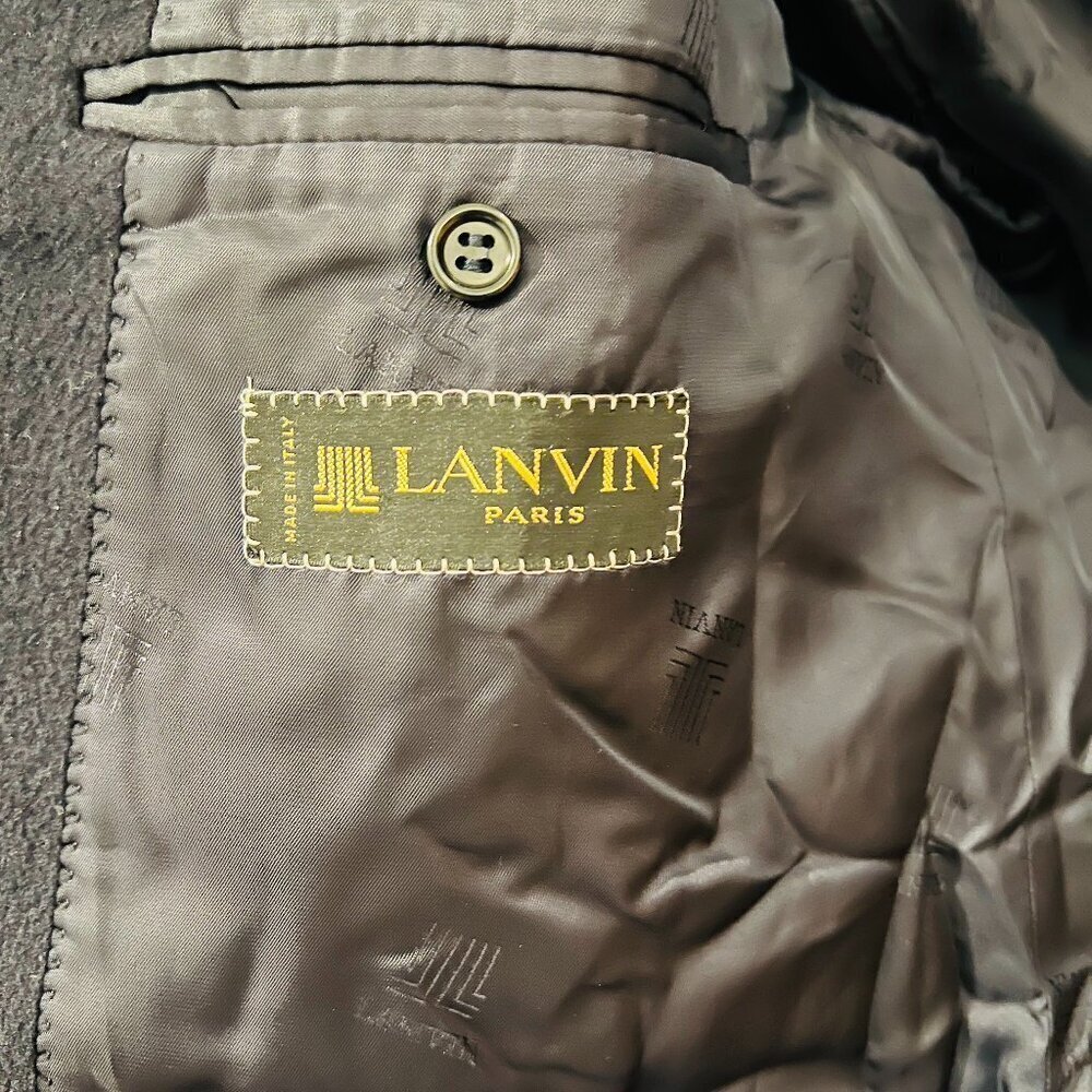 Lanvin Cashmere and Wool Double Breasted Peaked Lapel Men Coat Size 50 Navy Blue - Picture 4 of 16